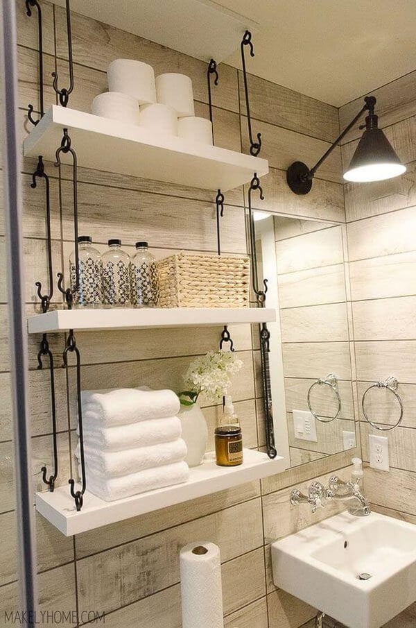 Floating Shelves Is a Trick for Creating Storage in a Small Bathroom