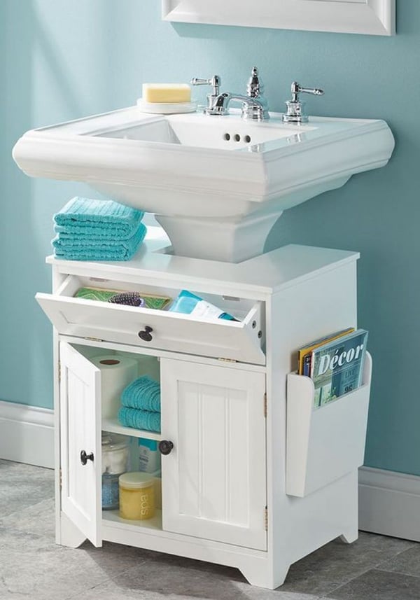 7 Genius Pedestal Sink Storage Ideas