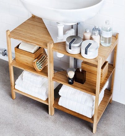 7 Apartment Bathroom Ideas For Your First Place - Pedestal Sink Storage