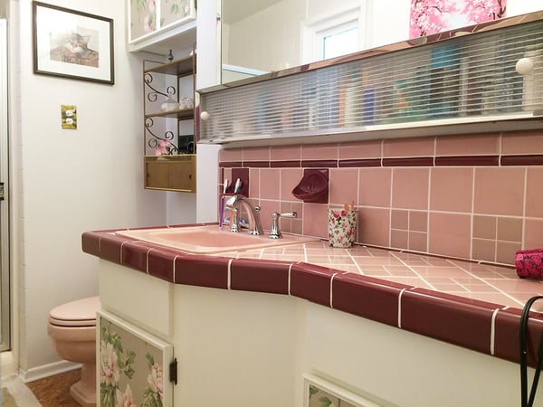 Embrace Retro and Chic Style With Pink Bathroom Tiles - Add Burgundy or Maroon