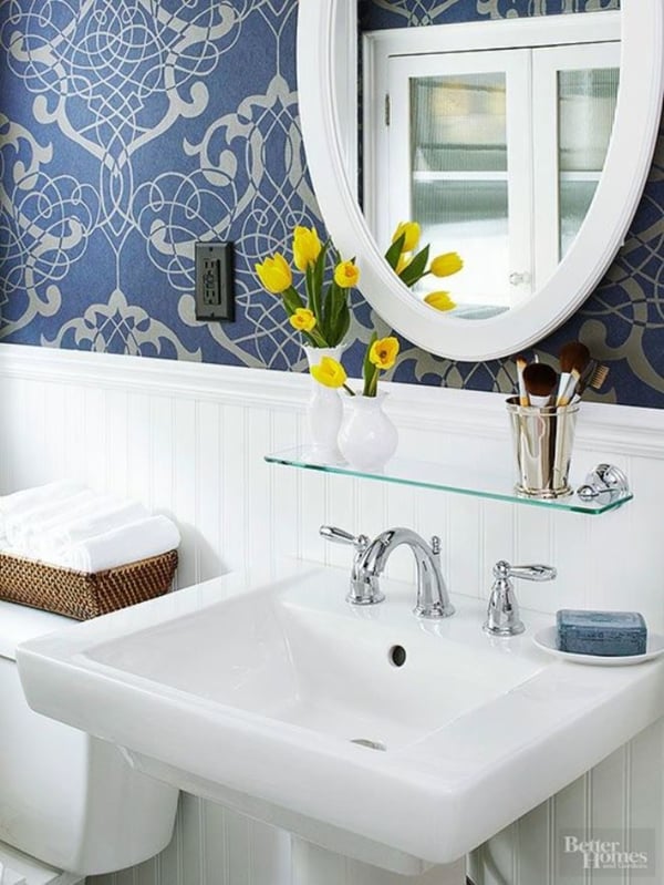 7 Genius Pedestal Sink Storage Ideas for Your Home - Add a Glass Shelf