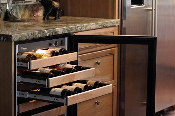 Wine fridge in kitchen cabinet sale